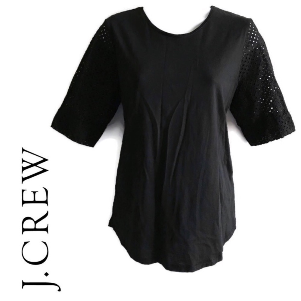 J.Crew Black Eyelet Sleeve Dress up Top Sz Small